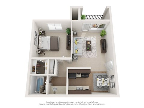 1 Bedroom 1 Bath Floor Plan at The Vintage Apartments, Arizona, 85710